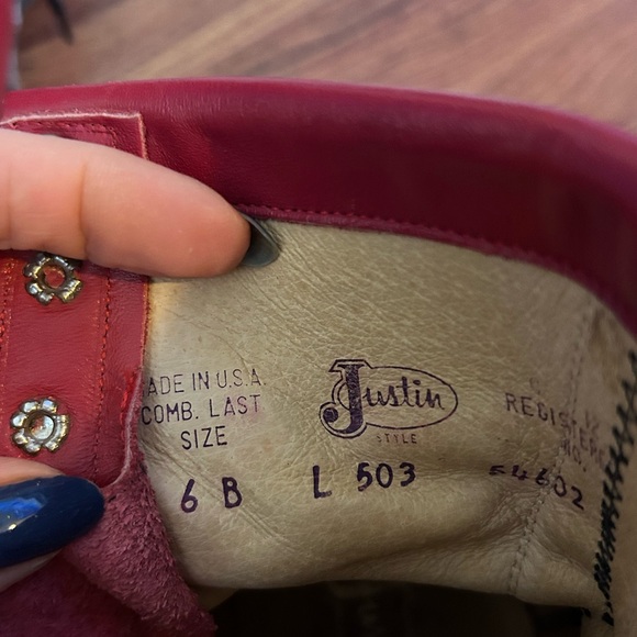 Vintage Justin Roper Cherry Red Leather Lace Up Boots - Picture 8 of 13